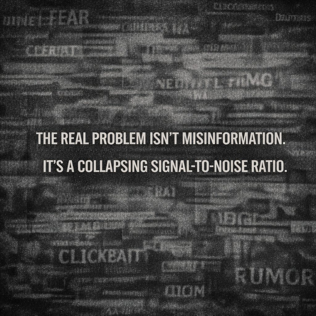 Signal is quiet. Noise is relentless.

In digital environments, truth doesn’t vanish it gets drowned. The louder the emotion, the faster the spread. Discernment isn’t disappearing; it’s becoming cognitively expensive.