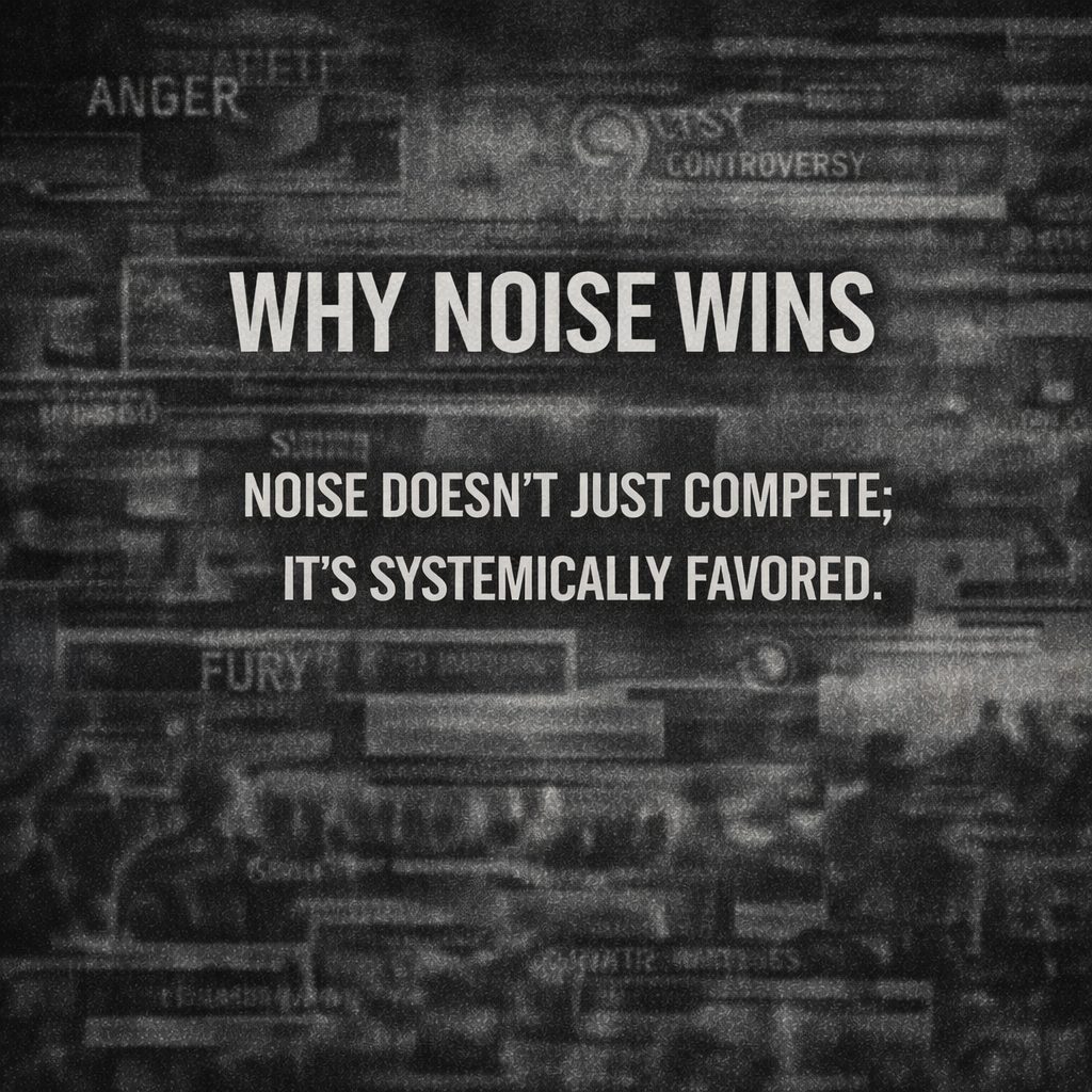 Noise rarely shouts. It simply rises, boosted, repeated, and rewarded.