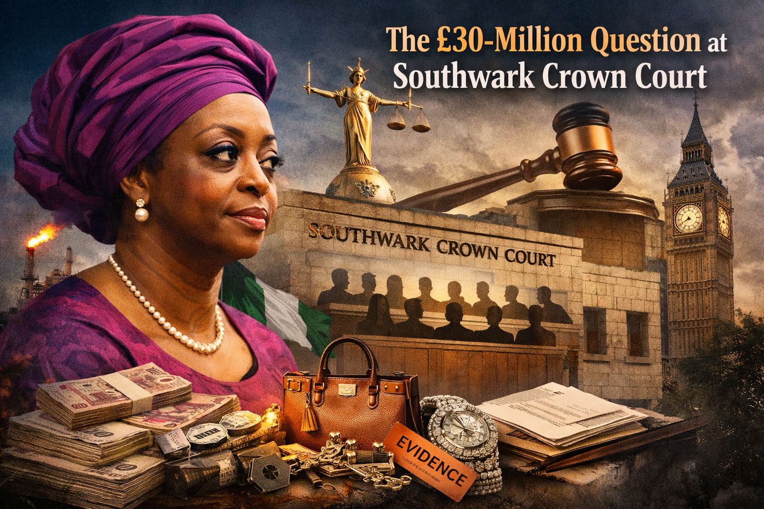 Illustrative composite. Symbolic representation of themes raised by the prosecution. Not evidence.